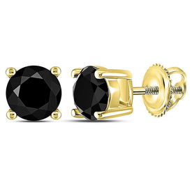 Captivating Noir Brilliance: 10kt Yellow Gold Womens Round Black Color Enhanced Diamond Solitaire Earrings  Top View from Splendid Jewellery