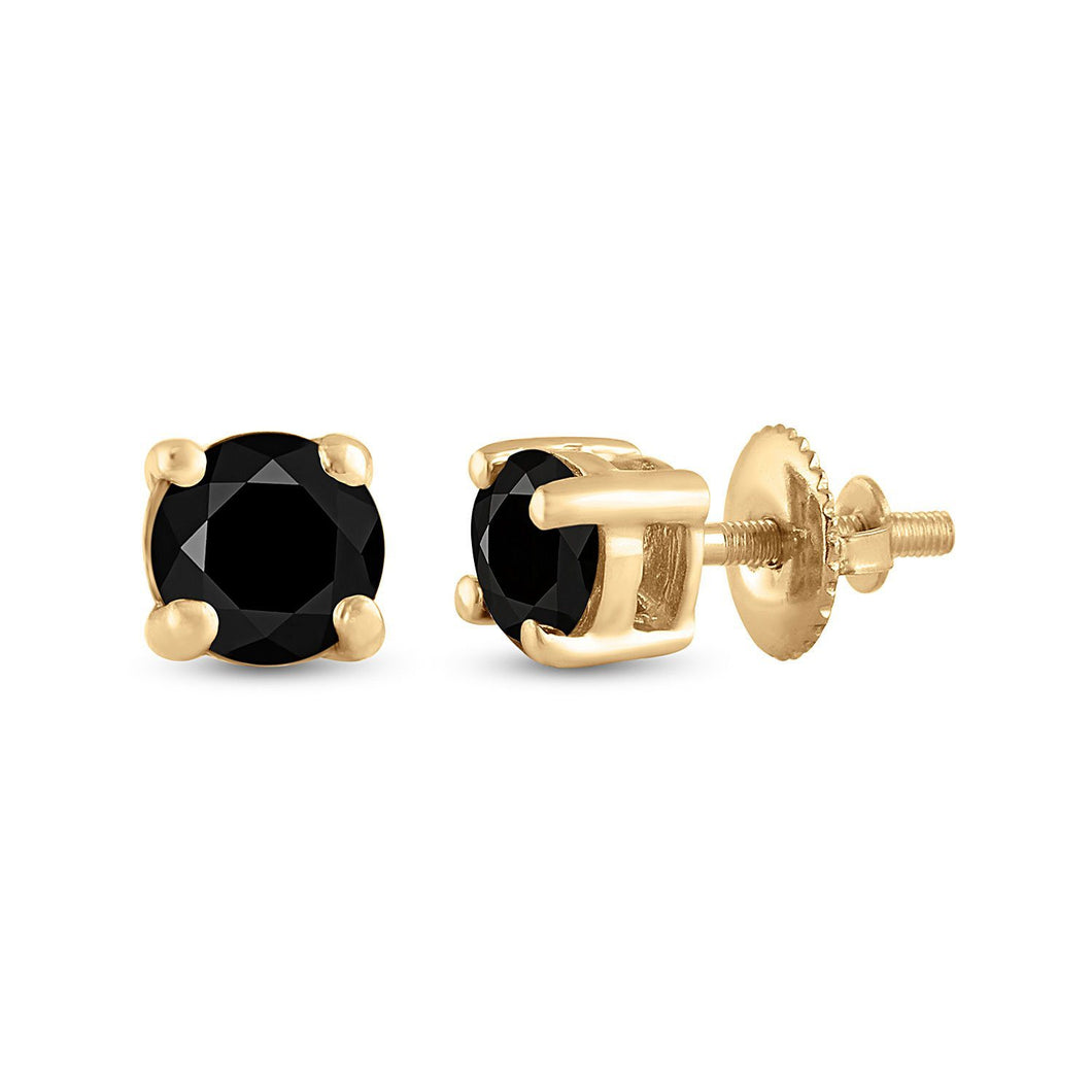 Earrings | 10kt Yellow Gold Womens Round Black Color Enhanced Diamond Solitaire Earrings 3/4 Cttw | Splendid Jewellery GND