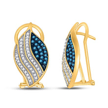 Load image into Gallery viewer, 10kt Yellow Gold Womens Round Blue Diamond Fashion Earrings - Mesmerizing Elegance  Top View from Splendid Jewellery