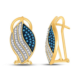 10kt Yellow Gold Womens Round Blue Diamond Fashion Earrings - Mesmerizing Elegance  Top View from Splendid Jewellery