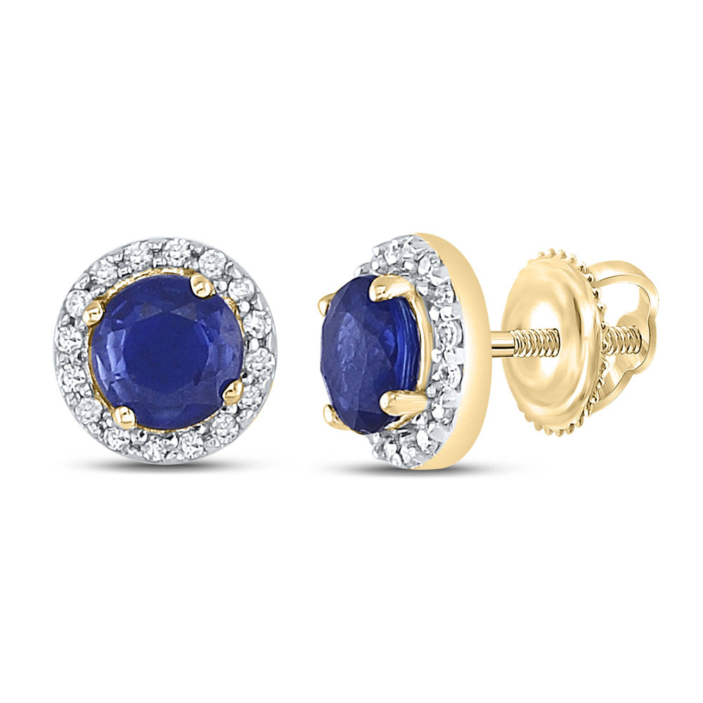 Earrings | 10kt Yellow Gold Womens Round Blue Color Enhanced Diamond Halo Earrings 7/8 Cttw | Splendid Jewellery GND