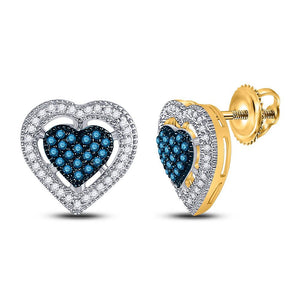 Earrings | 10kt Yellow Gold Womens Round Blue Color Enhanced Diamond Heart Earrings 3/8 Cttw | Splendid Jewellery GND
