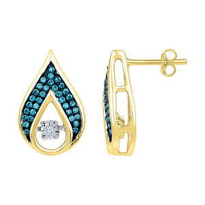 Earrings | 10kt Yellow Gold Womens Round Blue Color Enhanced Diamond Teardrop Earrings 1/4 Cttw | Splendid Jewellery GND