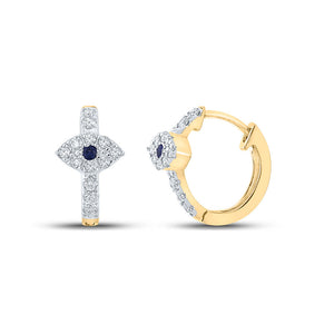 Earrings | 10kt Yellow Gold Womens Round Blue Sapphire Diamond Hoop Earrings 1/4 Cttw | Splendid Jewellery GND