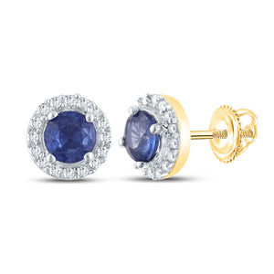 Earrings | 10kt Yellow Gold Womens Round Blue Sapphire Halo Earrings 3/4 Cttw | Splendid Jewellery GND