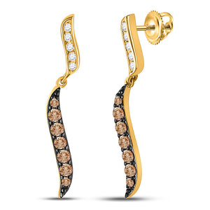 Earrings | 10kt Yellow Gold Womens Round Brown Diamond Dangle Earrings 1/2 Cttw | Splendid Jewellery GND