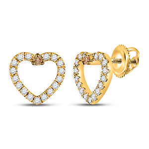 Earrings | 10kt Yellow Gold Womens Round Brown Diamond Heart Earrings 1/6 Cttw | Splendid Jewellery GND