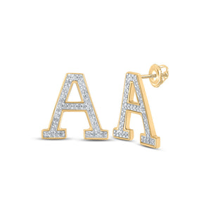 Earrings | 10kt Yellow Gold Womens Round Diamond A Initial Letter Earrings 1/6 Cttw | Splendid Jewellery GND