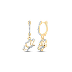 Earrings | 10kt Yellow Gold Womens Round Diamond Butterfly Dangle Earrings 1/4 Cttw | Splendid Jewellery GND