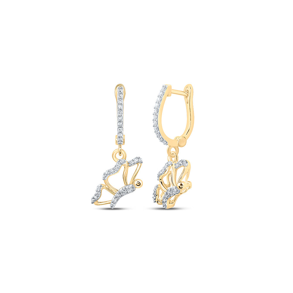 Earrings | 10kt Yellow Gold Womens Round Diamond Butterfly Dangle Earrings 1/4 Cttw | Splendid Jewellery GND