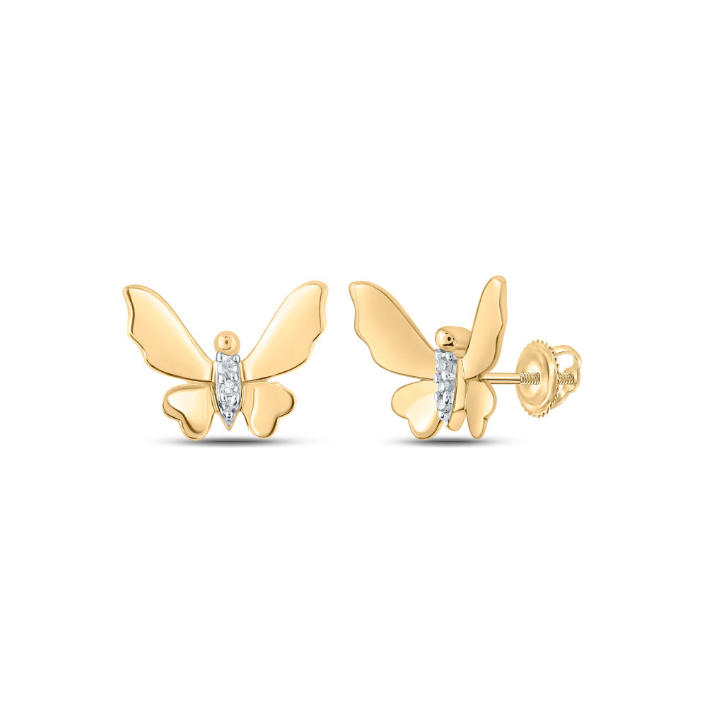 Earrings | 10kt Yellow Gold Womens Round Diamond Butterfly Earrings .03 Cttw | Splendid Jewellery GND