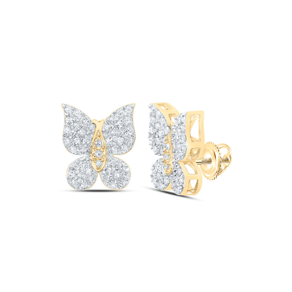 Earrings | 10kt Yellow Gold Womens Round Diamond Butterfly Earrings 1/4 Cttw | Splendid Jewellery GND