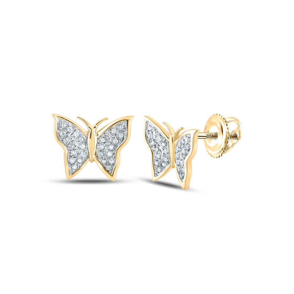 Earrings | 10kt Yellow Gold Womens Round Diamond Butterfly Earrings 1/8 Cttw | Splendid Jewellery GND