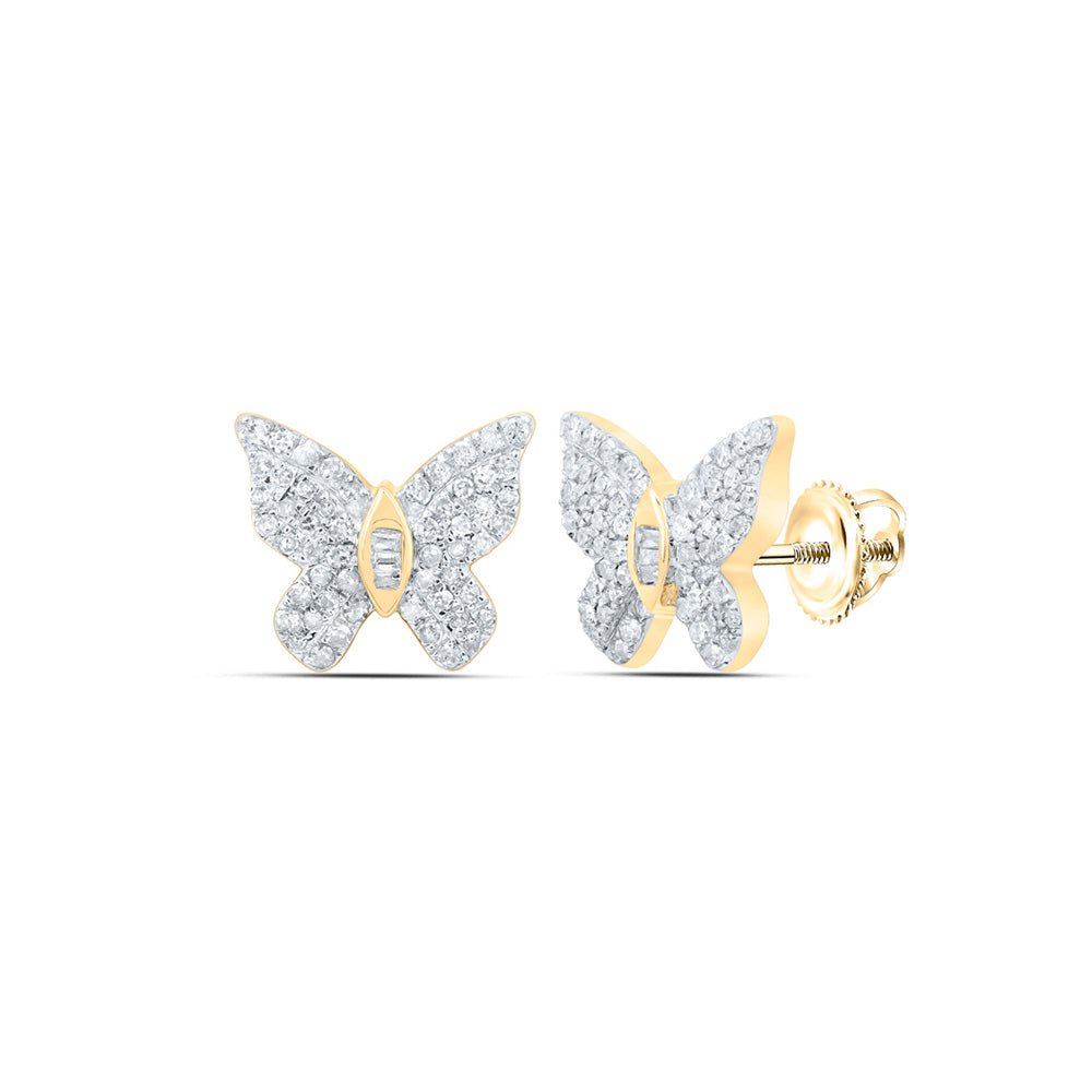 Earrings | 10kt Yellow Gold Womens Round Diamond Butterfly Earrings 3/8 Cttw | Splendid Jewellery GND