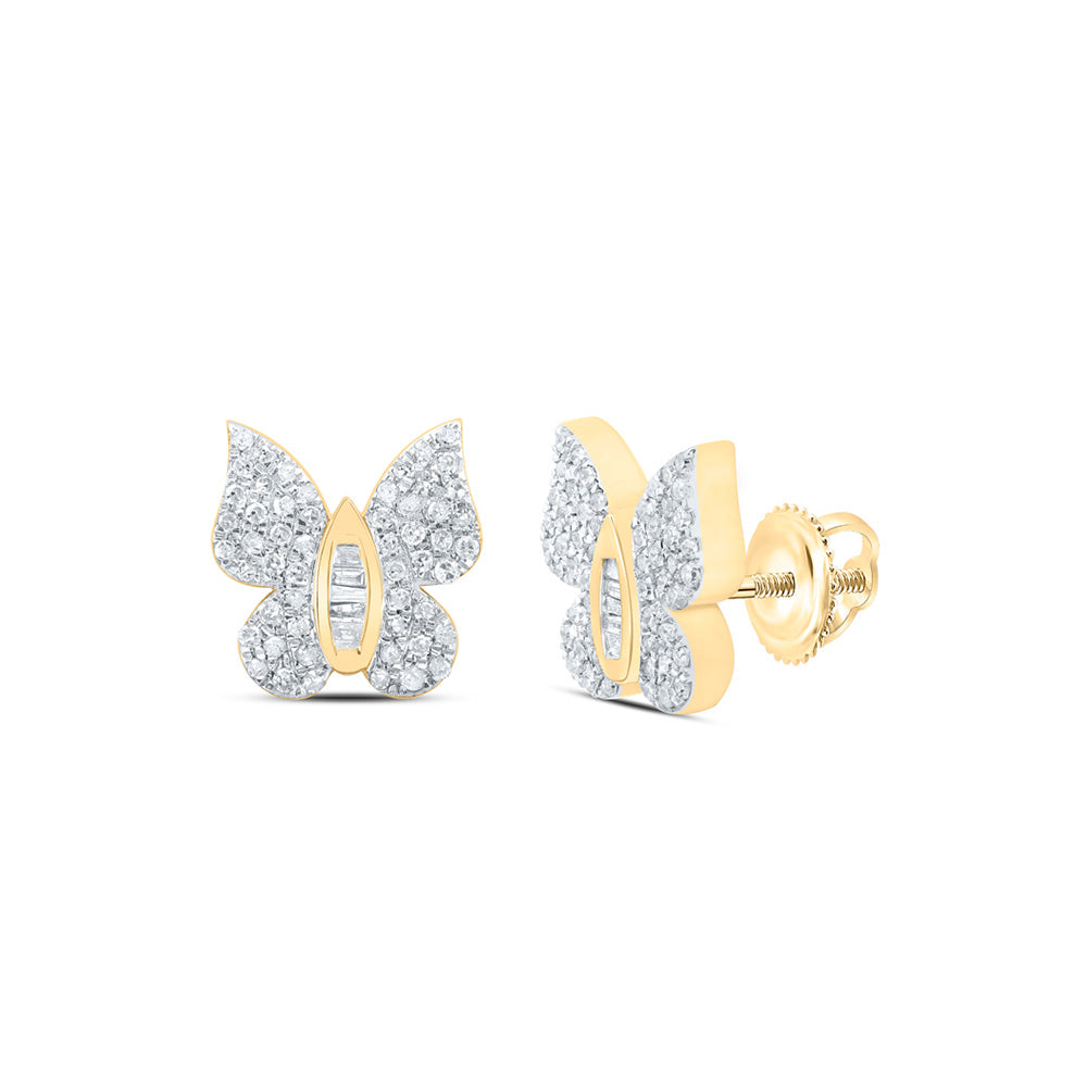 Earrings | 10kt Yellow Gold Womens Round Diamond Butterfly Earrings 3/8 Cttw | Splendid Jewellery GND