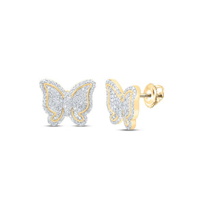 Earrings | 10kt Yellow Gold Womens Round Diamond Butterfly Earrings 5/8 Cttw | Splendid Jewellery GND