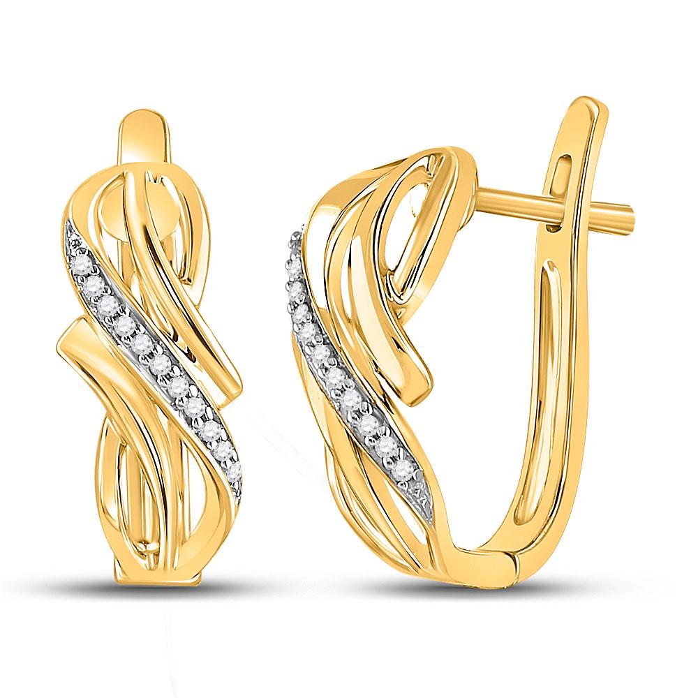 Earrings | 10kt Yellow Gold Womens Round Diamond Bypass Crossover Hoop Earrings 1/12 Cttw | Splendid Jewellery GND