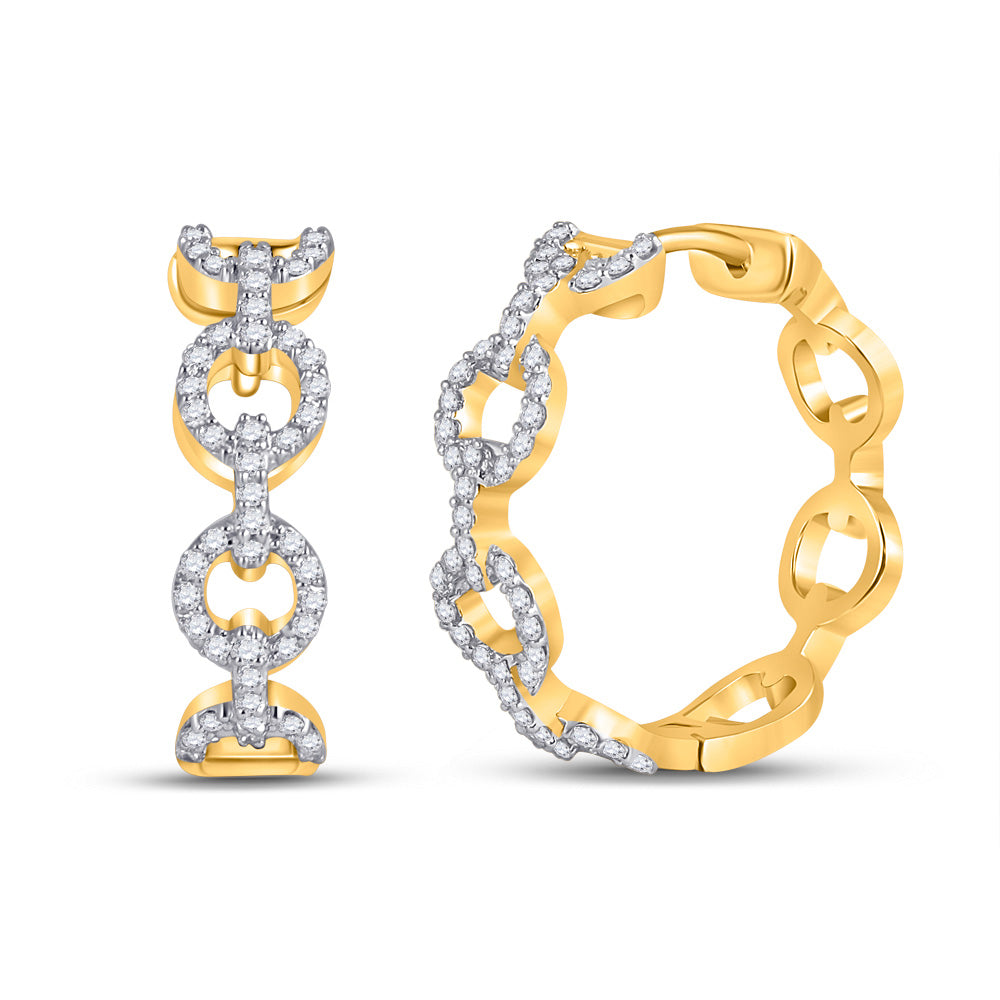 Earrings | 10kt Yellow Gold Womens Round Diamond Cable Link Hoop Earrings 1/3 Cttw | Splendid Jewellery GND