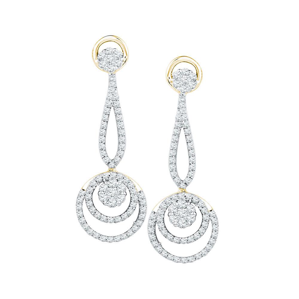 Earrings | 10kt Yellow Gold Womens Round Diamond Circle Cluster Dangle Earrings 1 Cttw | Splendid Jewellery GND