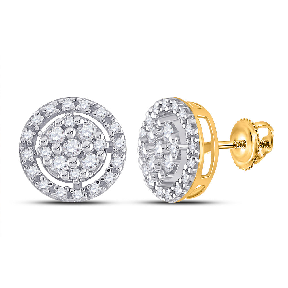 Earrings | 10kt Yellow Gold Womens Round Diamond Circle Cluster Earrings 1/5 Cttw | Splendid Jewellery GND