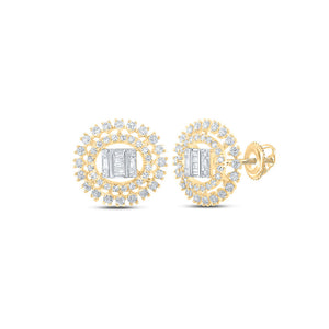 Earrings | 10kt Yellow Gold Womens Round Diamond Circle Earrings 7/8 Cttw | Splendid Jewellery GND
