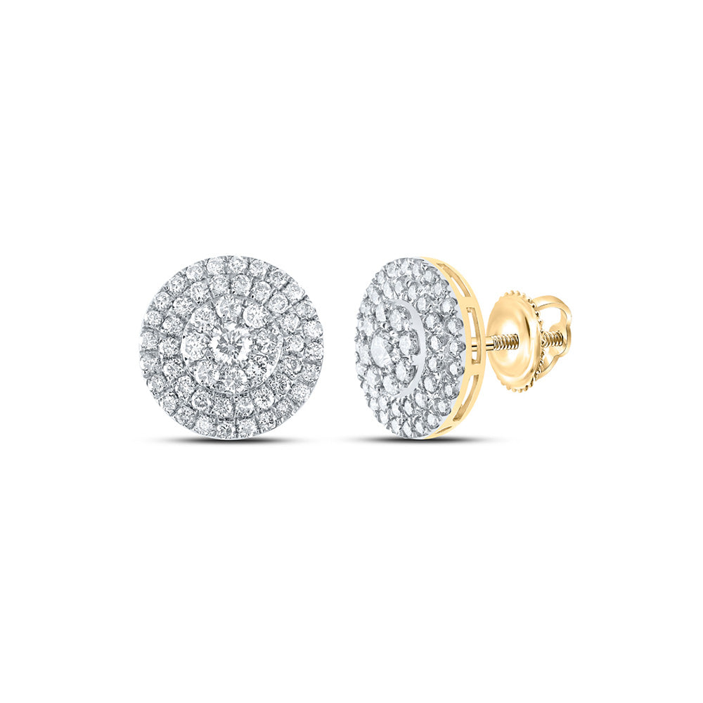 Earrings | 10kt Yellow Gold Womens Round Diamond Cluster Earrings 1-1/2 Cttw | Splendid Jewellery GND
