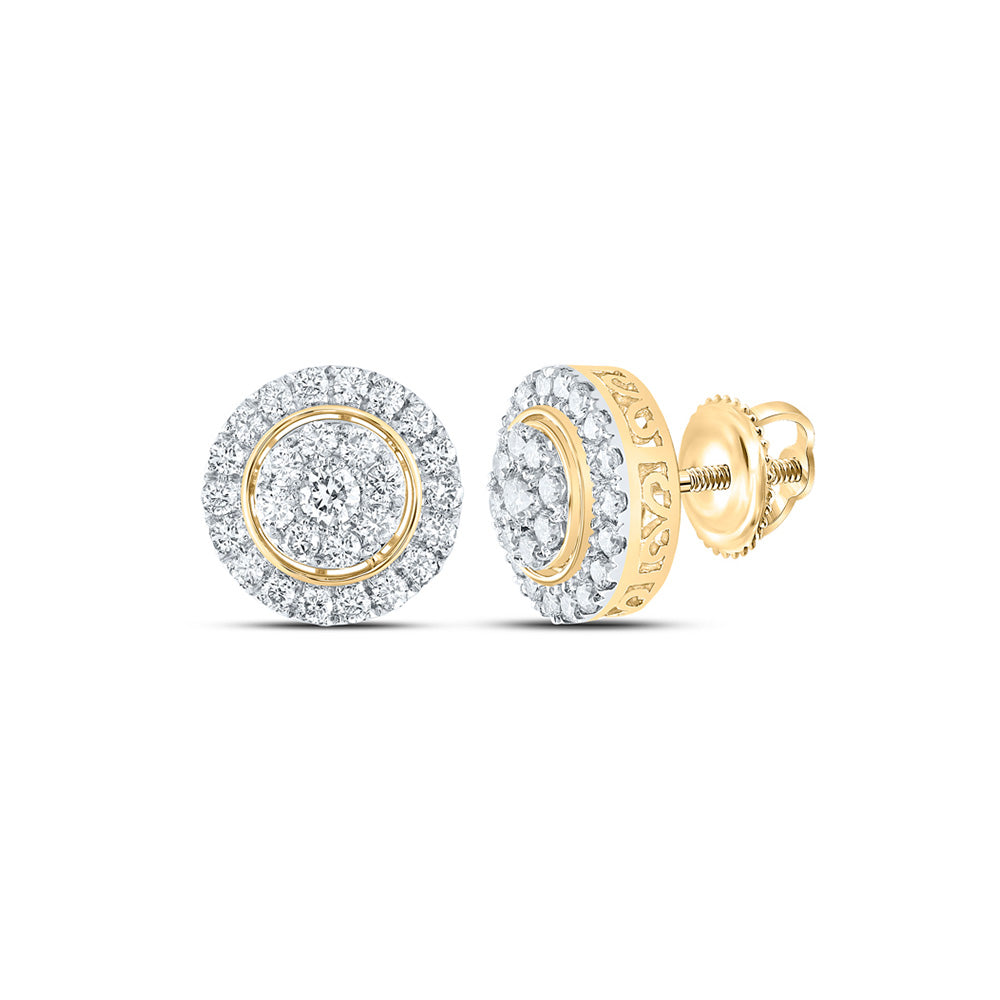 Earrings | 10kt Yellow Gold Womens Round Diamond Cluster Earrings 1-1/4 Cttw | Splendid Jewellery GND