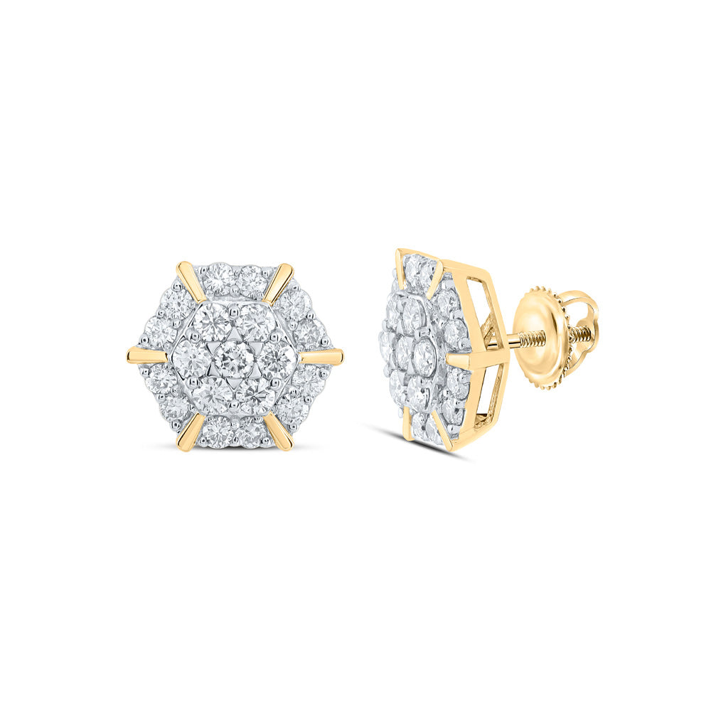 Earrings | 10kt Yellow Gold Womens Round Diamond Cluster Earrings 1 Cttw | Splendid Jewellery GND