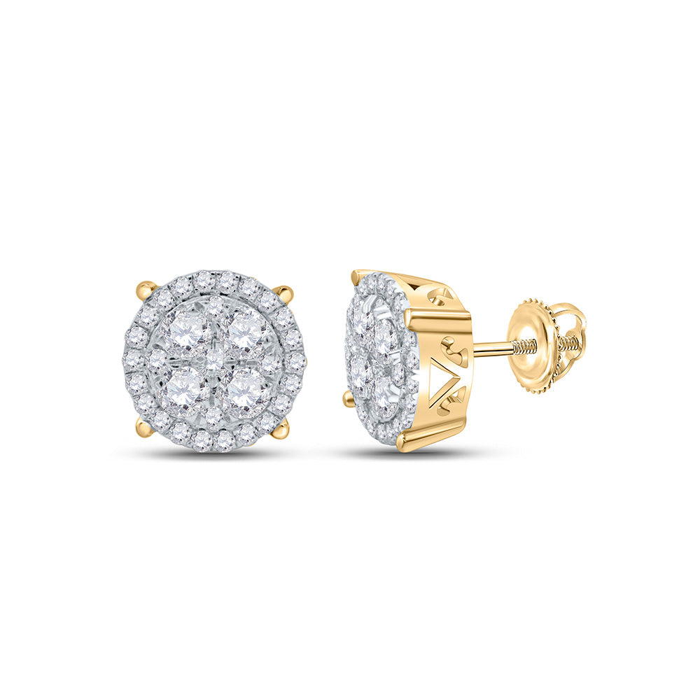Earrings | 10kt Yellow Gold Womens Round Diamond Cluster Earrings 1 Cttw | Splendid Jewellery GND