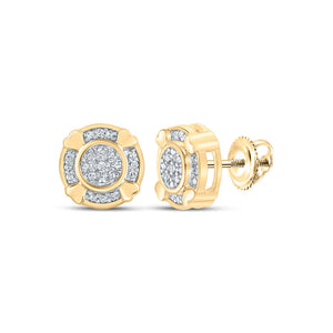 Earrings | 10kt Yellow Gold Womens Round Diamond Cluster Earrings 1/10 Cttw | Splendid Jewellery GND