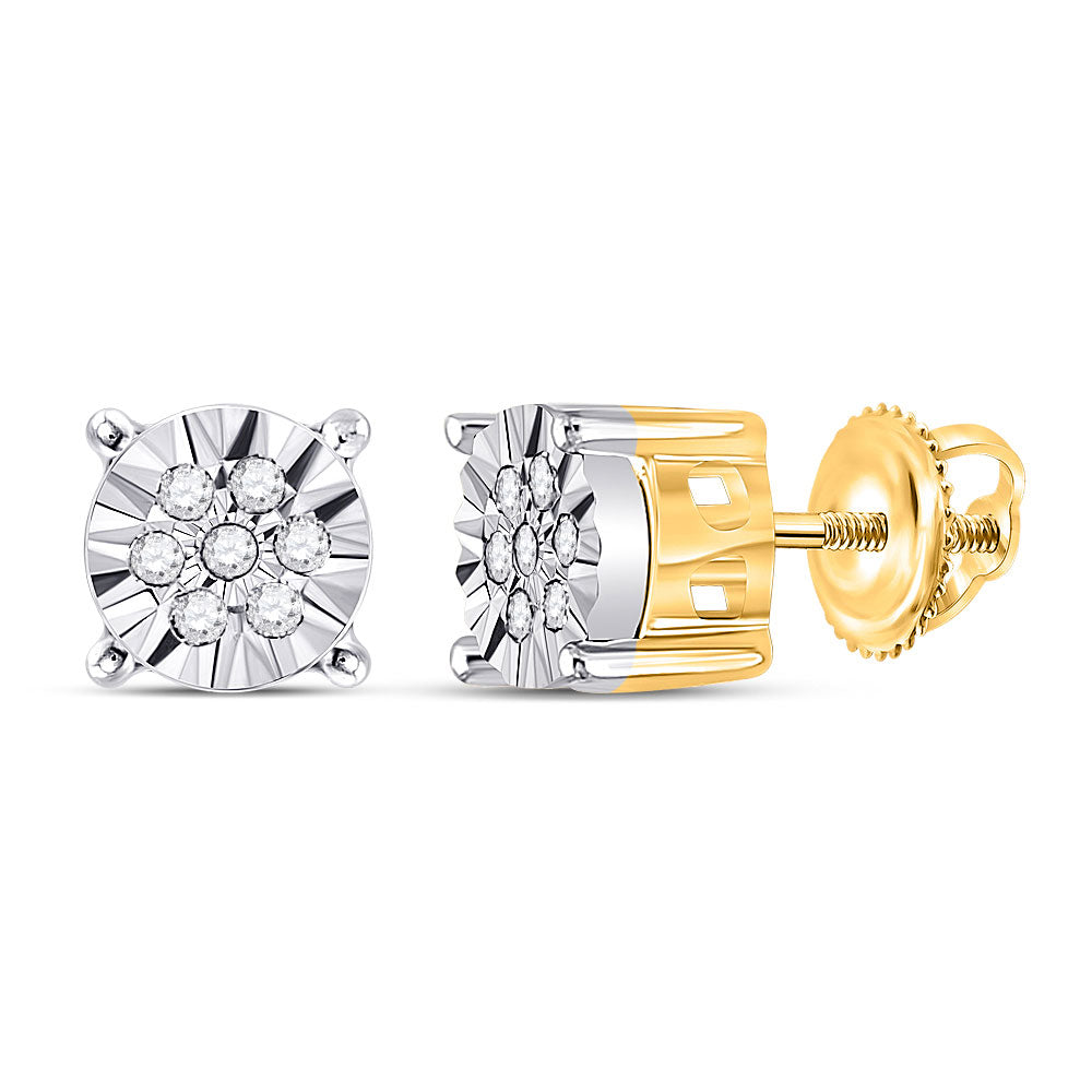 Earrings | 10kt Yellow Gold Womens Round Diamond Cluster Earrings 1/10 Cttw | Splendid Jewellery GND