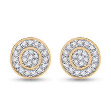 Load image into Gallery viewer, Captivating Brilliance: 10kt Yellow Gold Womens Round Diamond Cluster Earrings 1/2 Cttw product Side View from Splendid Jewellery