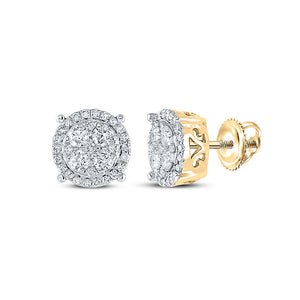 Earrings | 10kt Yellow Gold Womens Round Diamond Cluster Earrings 3/4 Cttw | Splendid Jewellery GND