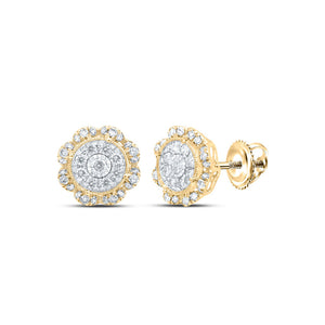 Earrings | 10kt Yellow Gold Womens Round Diamond Cluster Earrings 5/8 Cttw | Splendid Jewellery GND
