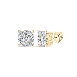 Earrings | 10kt Yellow Gold Womens Round Diamond Cluster Earrings 7/8 Cttw | Splendid Jewellery GND
