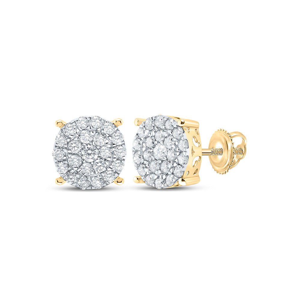 Earrings | 10kt Yellow Gold Womens Round Diamond Cluster Earrings 7/8 Cttw | Splendid Jewellery GND