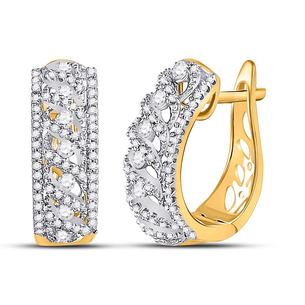Earrings | 10kt Yellow Gold Womens Round Diamond Crisscrossed Openwork Hoop Earrings 3/4 Cttw | Splendid Jewellery GND
