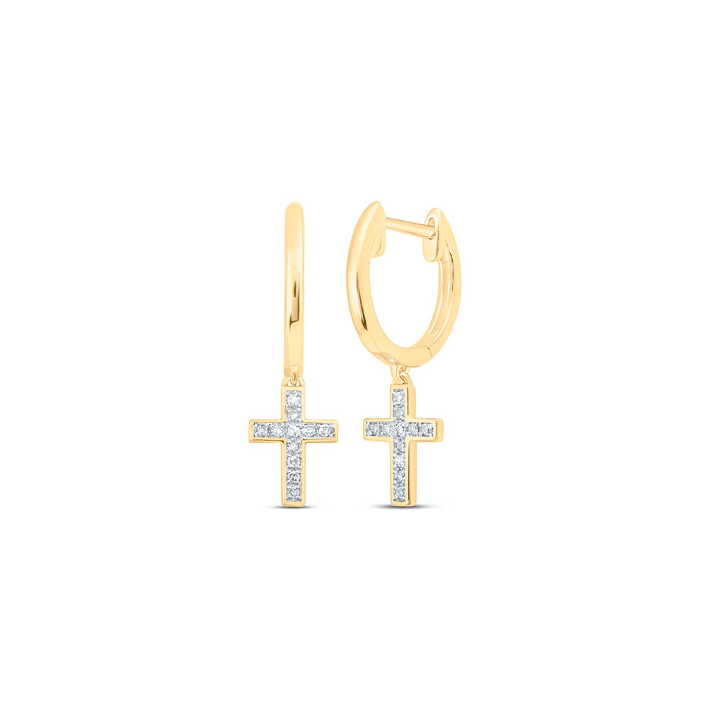 Earrings | 10kt Yellow Gold Womens Round Diamond Cross Dangle Earrings 1/20 Cttw | Splendid Jewellery GND