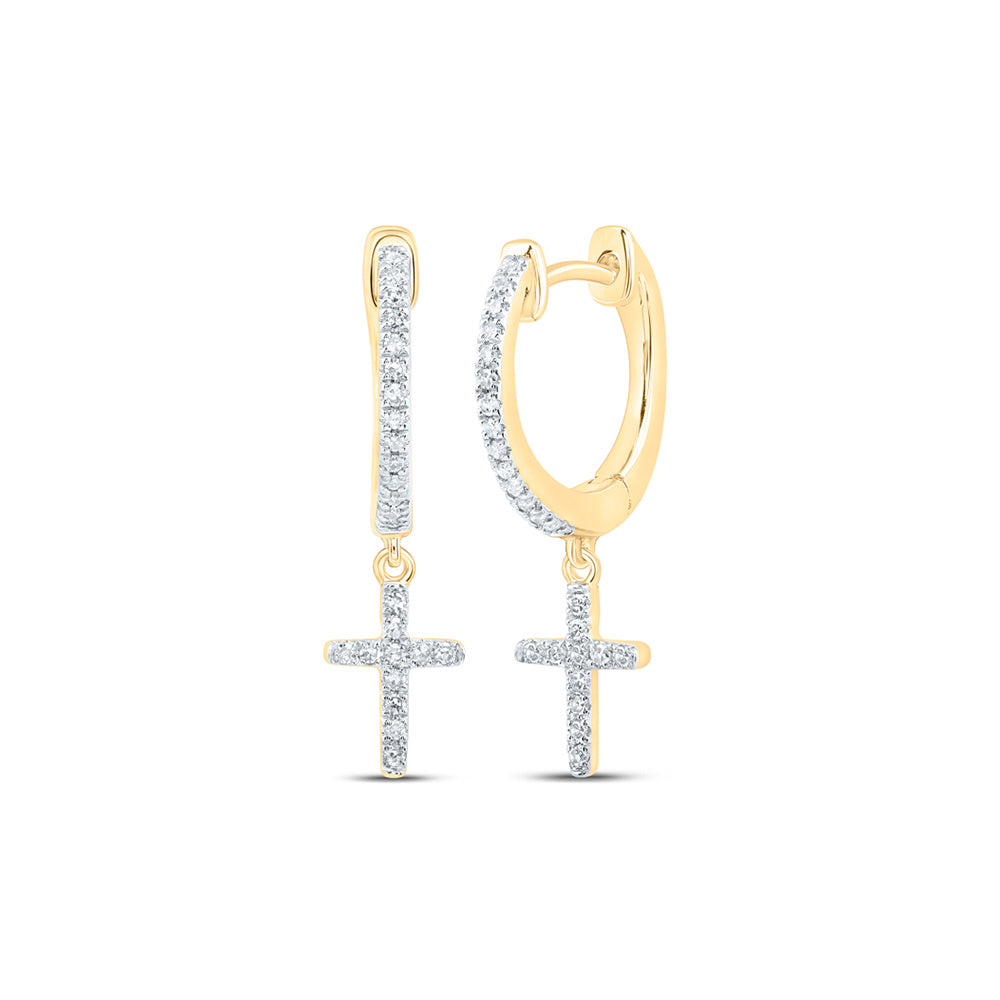 Earrings | 10kt Yellow Gold Womens Round Diamond Cross Dangle Earrings 1/6 Cttw | Splendid Jewellery GND