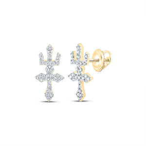 Earrings | 10kt Yellow Gold Womens Round Diamond Crown Cross Earrings 1/6 Cttw | Splendid Jewellery GND