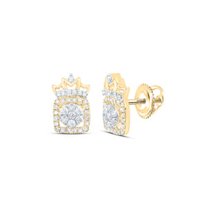 Earrings | 10kt Yellow Gold Womens Round Diamond Crown Earrings 1/3 Cttw | Splendid Jewellery GND