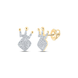 Earrings | 10kt Yellow Gold Womens Round Diamond Crown Earrings 1/5 Cttw | Splendid Jewellery GND