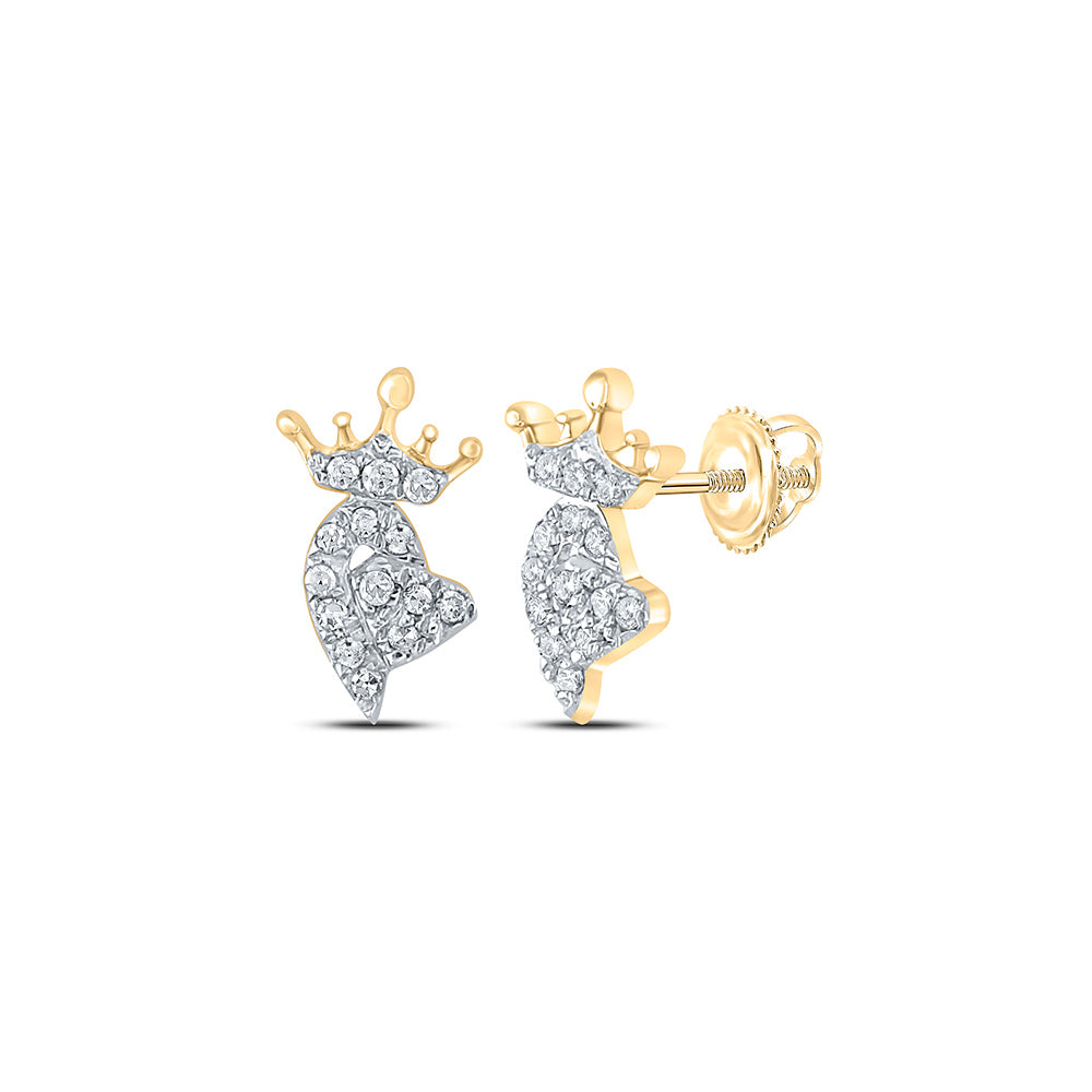 Earrings | 10kt Yellow Gold Womens Round Diamond Crown Heart Earrings 1/12 Cttw | Splendid Jewellery GND