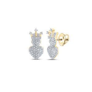 Earrings | 10kt Yellow Gold Womens Round Diamond Crown Heart Earrings 1/3 Cttw | Splendid Jewellery GND