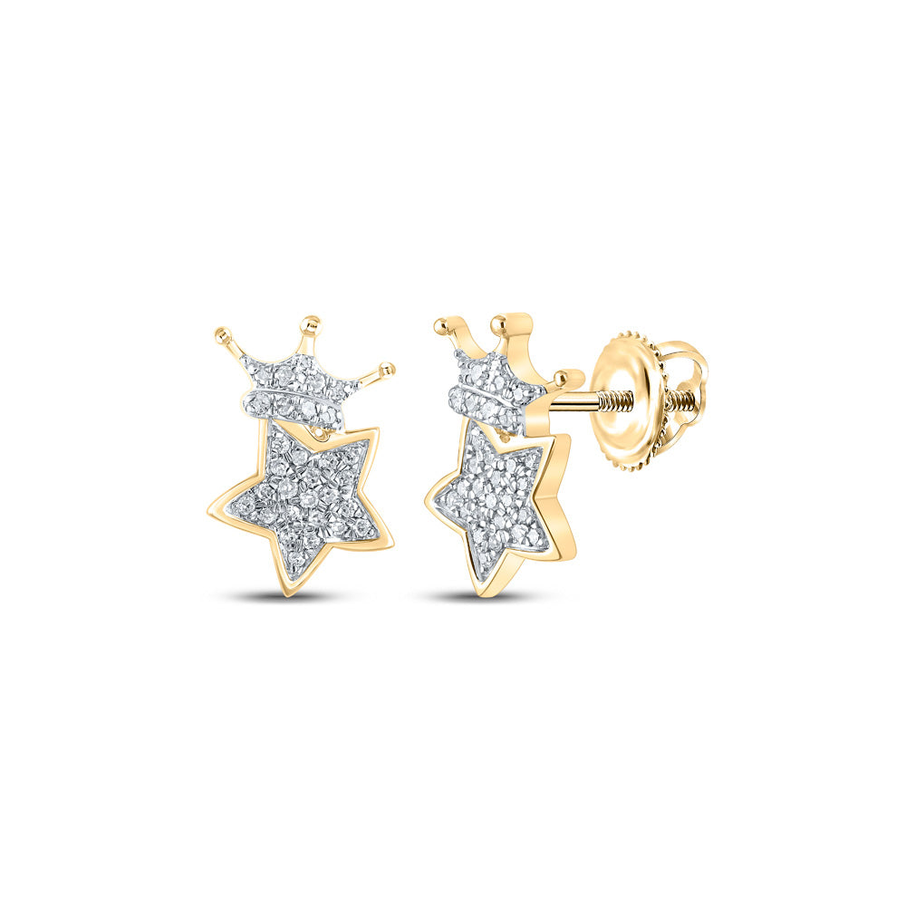 Earrings | 10kt Yellow Gold Womens Round Diamond Crown Star Earrings 1/6 Cttw | Splendid Jewellery GND