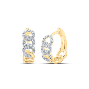 Earrings | 10kt Yellow Gold Womens Round Diamond Cuban Link Hoop Earrings 1/4 Cttw | Splendid Jewellery GND