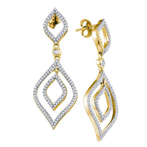 Earrings | 10kt Yellow Gold Womens Round Diamond Dangle Earrings 3/4 Cttw | Splendid Jewellery GND