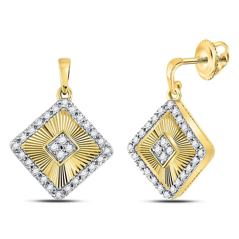 Earrings | 10kt Yellow Gold Womens Round Diamond Diagonal Square Dangle Earrings 1/5 Cttw | Splendid Jewellery GND