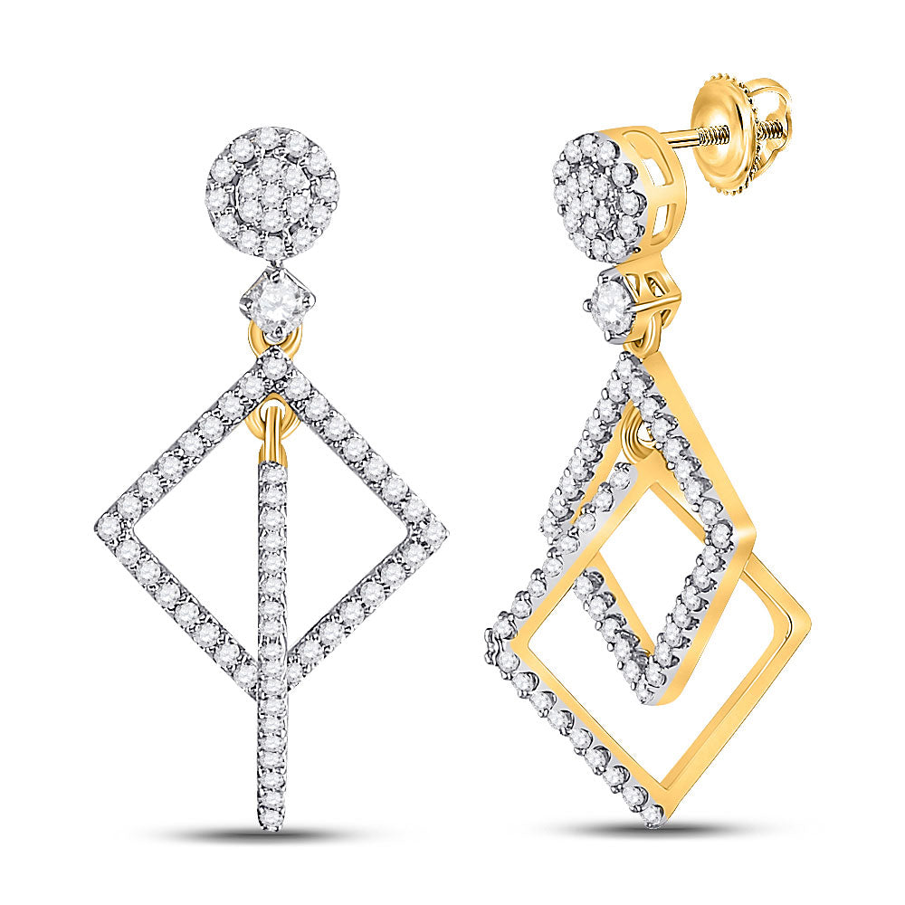 Earrings | 10kt Yellow Gold Womens Round Diamond Diagonal Square Dangle Earrings 3/8 Cttw | Splendid Jewellery GND
