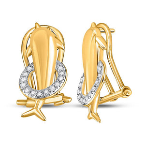 Earrings | 10kt Yellow Gold Womens Round Diamond Dolphin French-clip Stud Earrings 1/12 Cttw | Splendid Jewellery GND